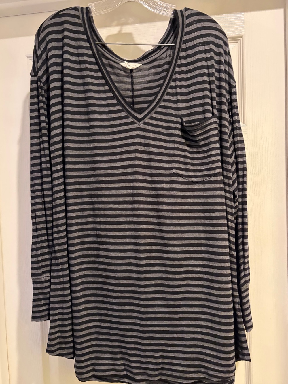 Caslon Black & Gray Striped V-Neck Long Sleeve Top Size 2X